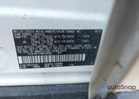 2022 Toyota Rav4 Xle Premium z USA, uszkodzony, nr VIN 2T3A1RFV7NW298980